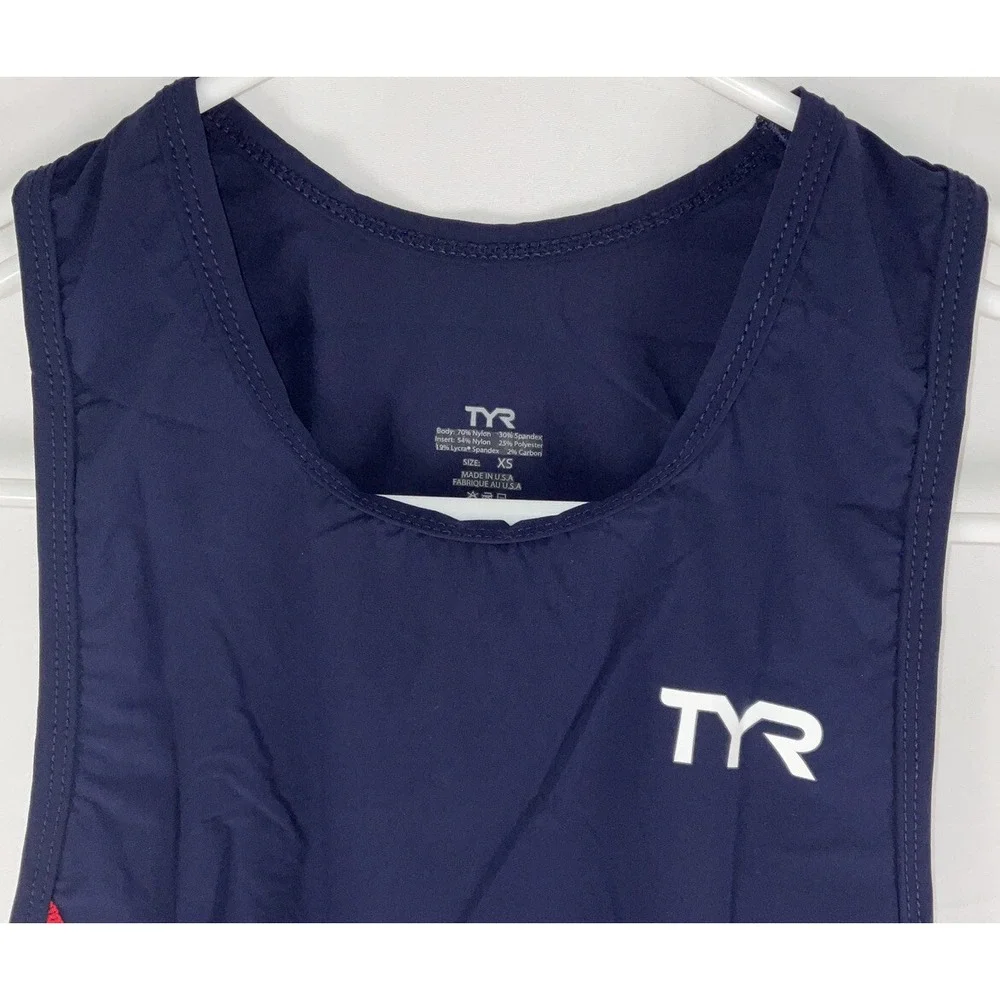 NWT Men's TYR Carbon Triathlon‎ Tank SPF50 Stretch Compression Navy Red White XS